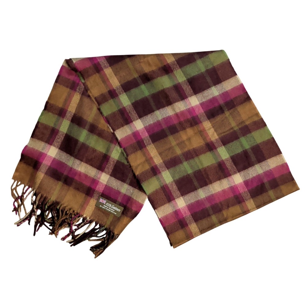 100% Cashmere Scarf Plaid Made In Scotland Womens Preppy City Winter Going Out